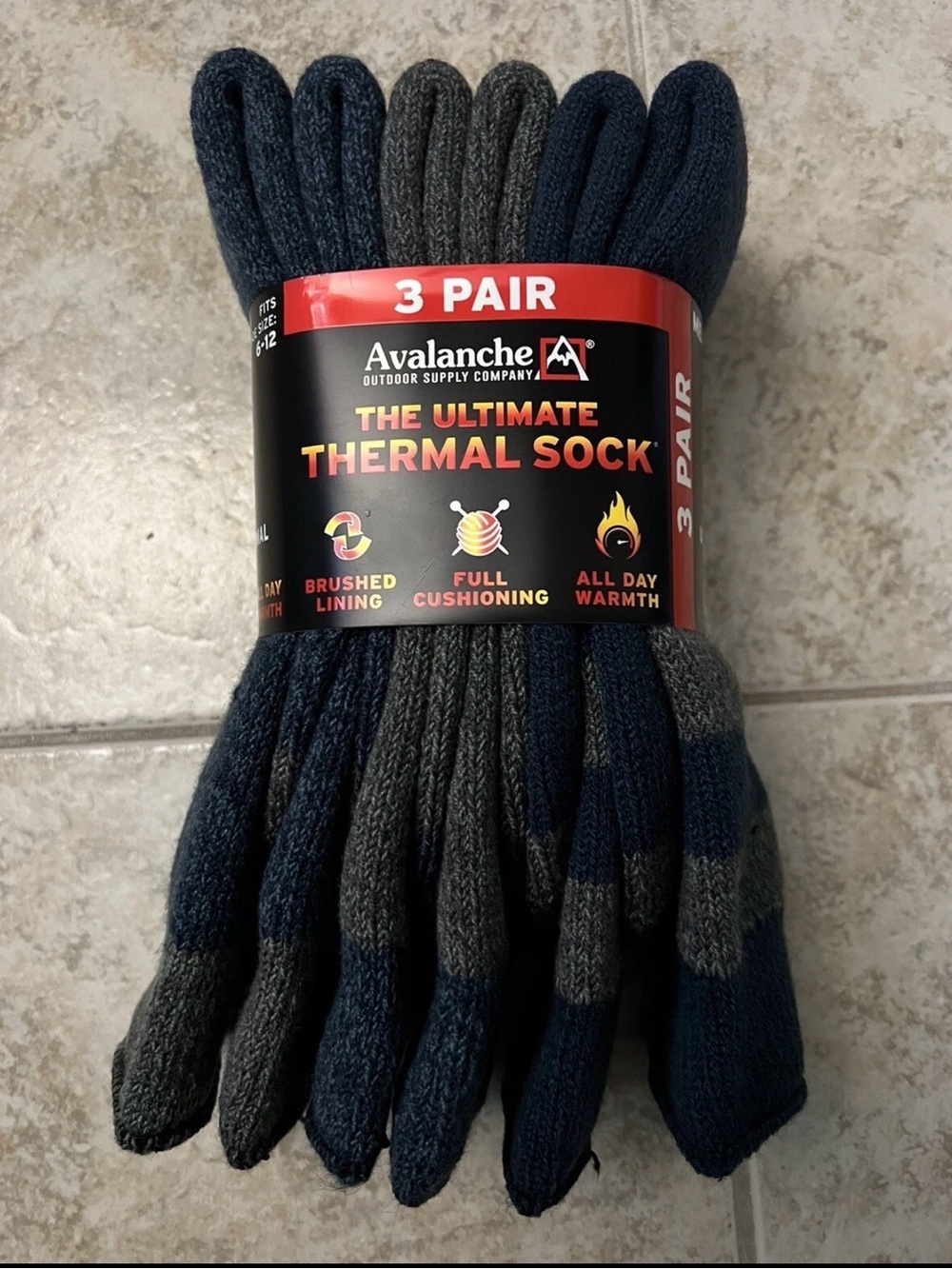 Avalanche Mens Thermal Ultimate Crew Sock 3 Pairs Blue/Grey Shoe Size 6-12